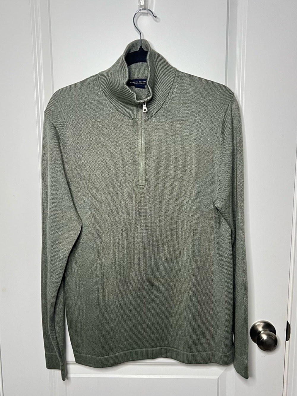 Banana Republic Sweater Mens Medium Green Silk Cashmere 1/4 Zip Mock Neck Career
